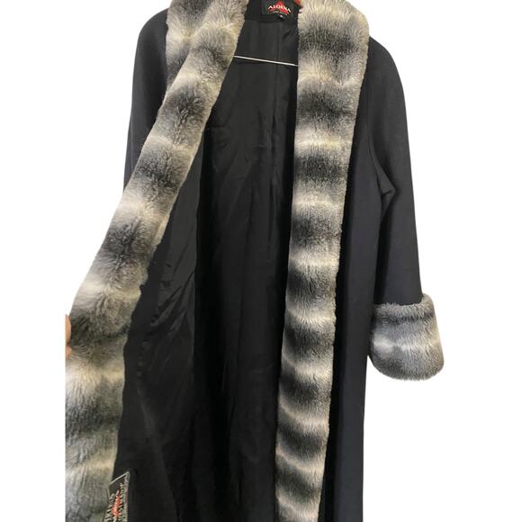 Vintage Penny Lane Long Wool Trench Coat US 6 Black Faux Fur Winter Made in USA - Picture 6 of 12